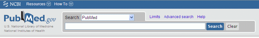 PubMed start page, top left part.