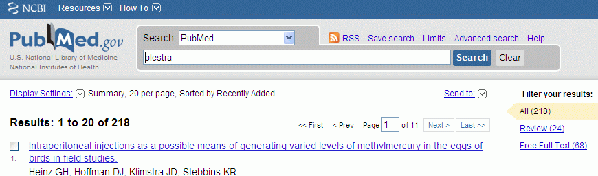 PubMed output for my sample search 1.