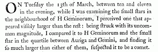 Herschel's paper on reporting the discovery of Uranus, first paragraph.